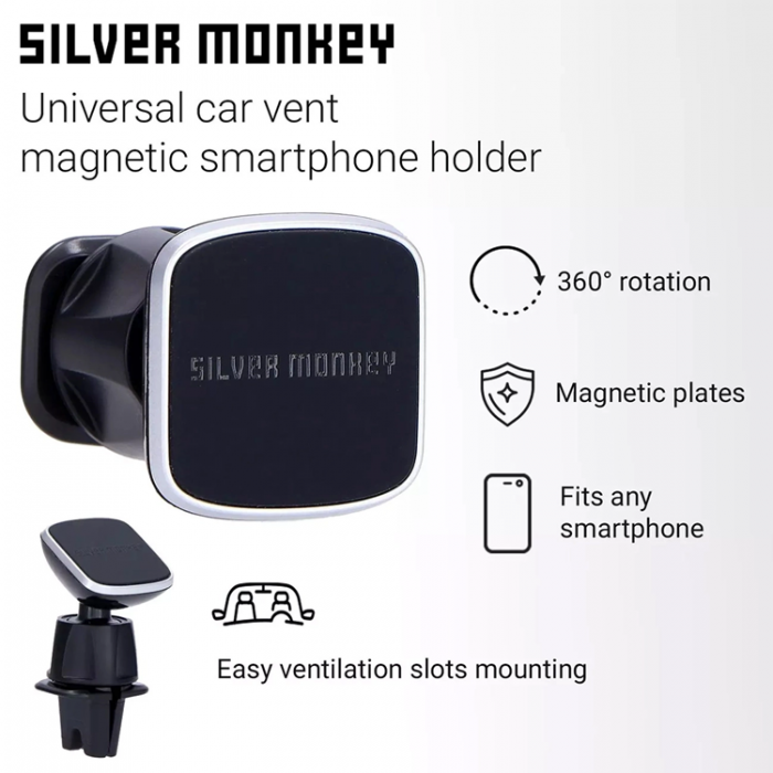 Silver Monkey - Silver Monkey Magnetisk Bilventilhllare - Svart