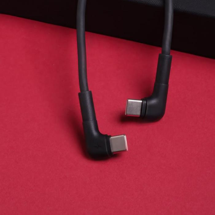 Maxlife - Maxlife Vinklad USB-C till USB-C kabel 1m 60W MXUC-09 - Svart