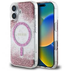 Guess - Guess iPhone 16 Mobilskal MagSafe HC Resin Bottom Glitter - Rosa