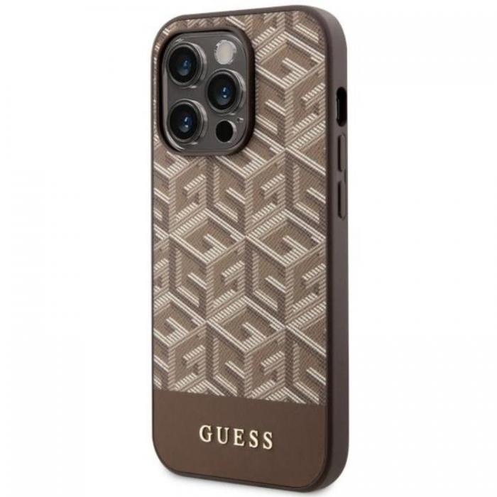 Guess - Guess iPhone 14 Pro Max Mobilskal MagSafe GCube Stripes - Brun