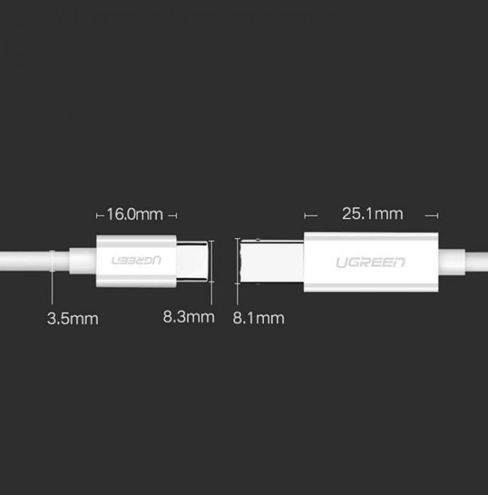 Ugreen - Ugreen USB-C till USB-B Printer Kabel 1m - Vit