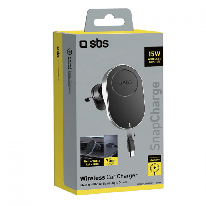 SBS - SBS Bilhllare Ventgaller Med USB-C Retractable Kabel - Svart