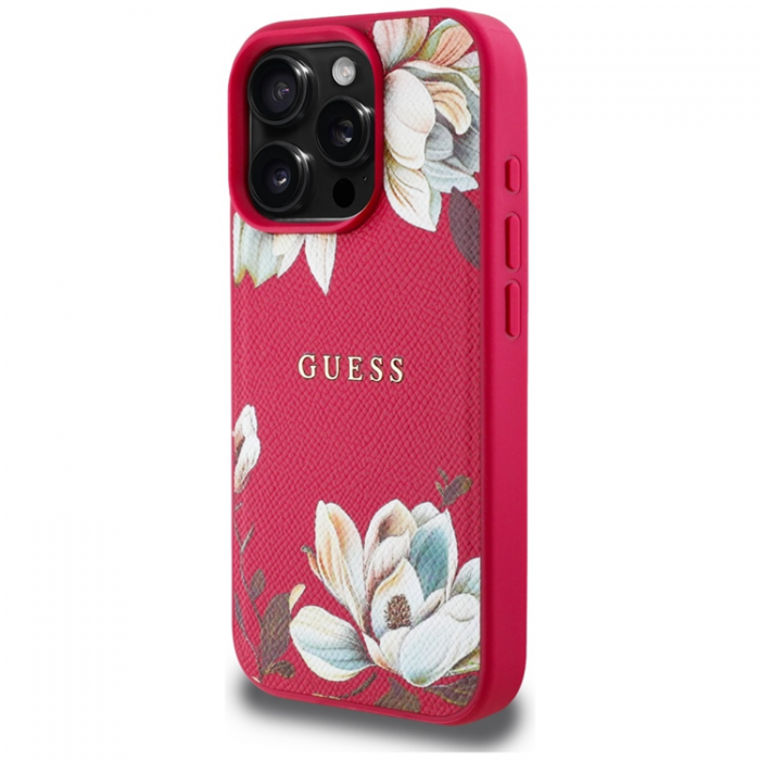 Guess - Guess iPhone 16 Pro Mobilskal Magsafe Flower Pattern - Fuchsia