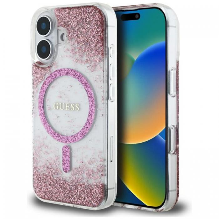 Guess - Guess iPhone 16 Mobilskal MagSafe HC Resin Bottom Glitter - Rosa