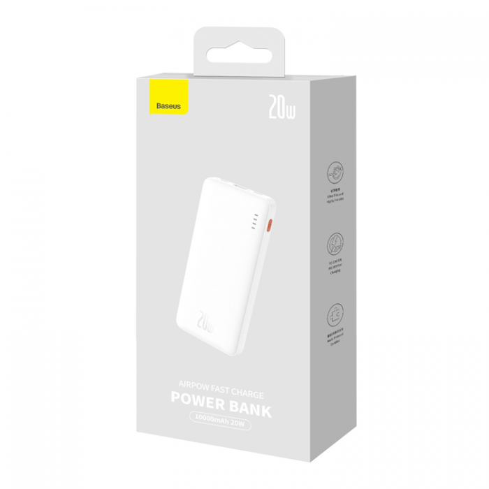 BASEUS - Baseus Powerbank 10000 mAh 20W Med USB-A Till USB-C Kabel - Vit