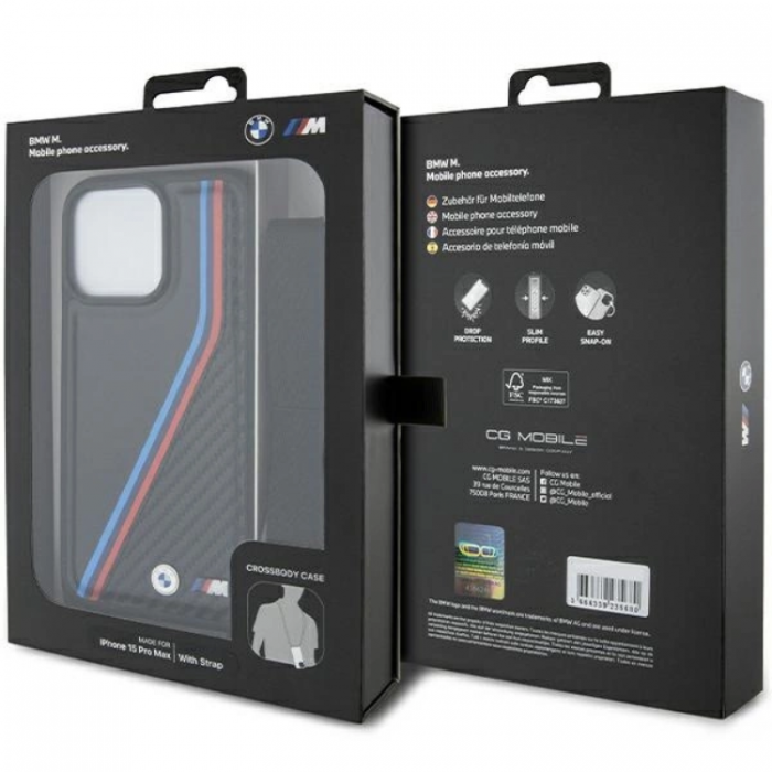 BMW - BMW iPhone 15 Pro Max Halsbandsskal M Edition Carbon Tricolor