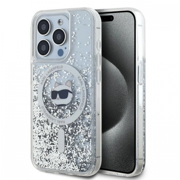 KARL LAGERFELD - Karl Lagerfeld iPhone 15 Pro Max Mobilskal Magsafe Liquid Glitter Choupette Head