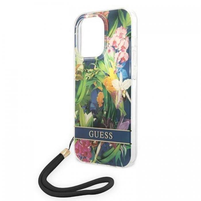 Guess - GUESS iPhone 14 Pro Max Skal Flower Strap - Bl