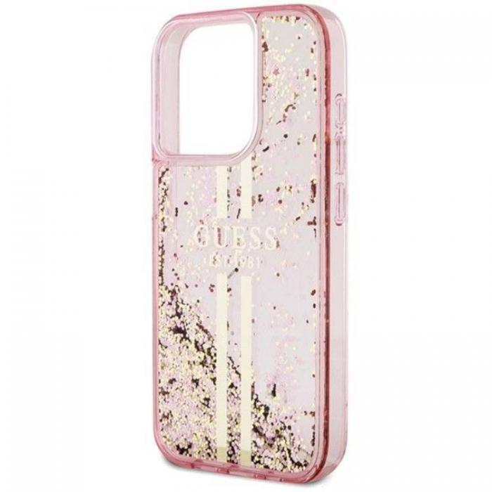 Guess - Guess iPhone 15 Pro Mobilskal Liquid Glitter Gold Stripes