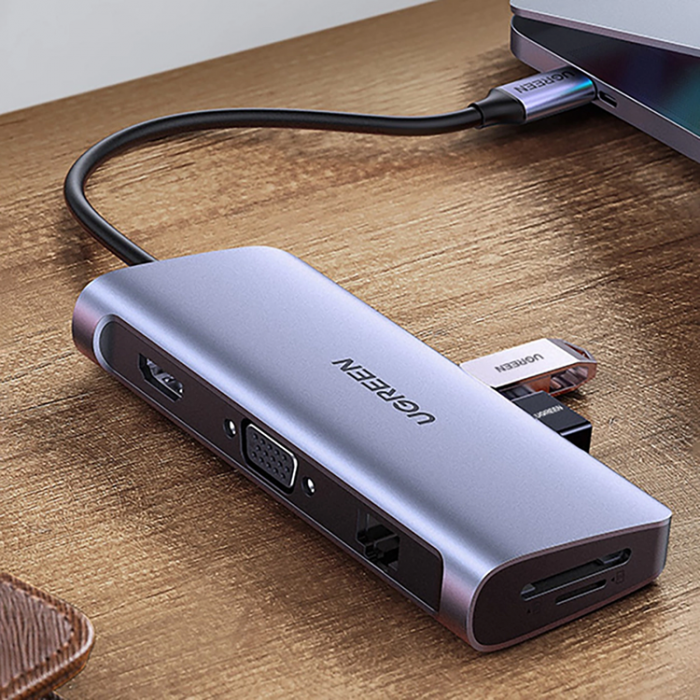 Ugreen - Ugreen 9in1 HUB USB-C Till USB-C, HDMI, VGA, RJ45, SD/TF Kortlsare, 3xUSB-A 3.0