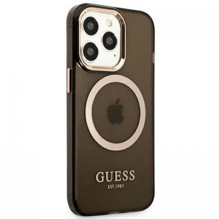 Guess - GUESS iPhone 13 Pro Max Skal MagSafe Gold Outline Translucent - Svart