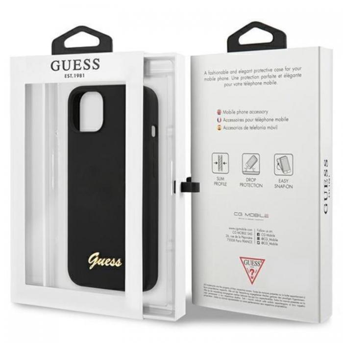 Guess - Guess iPhone 13 Mobilskal Silicone Script Gold Logo - Svart