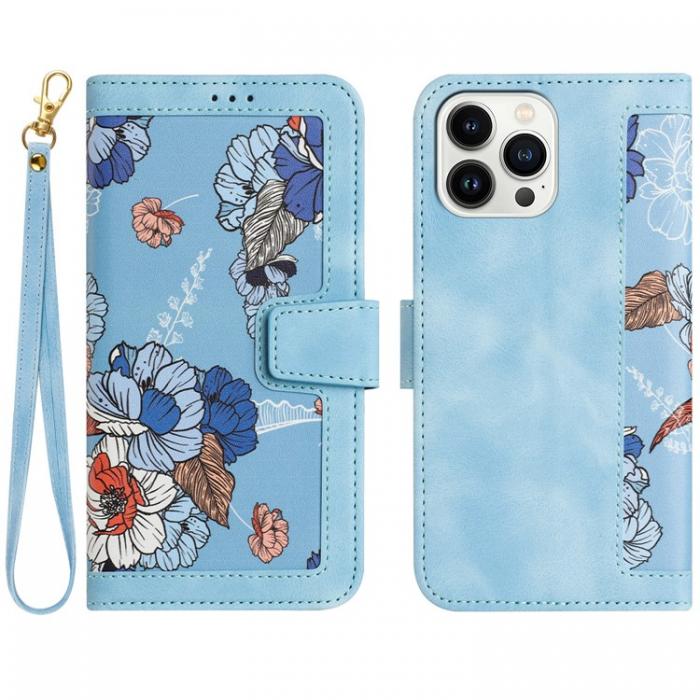 A-One Brand - iPhone 15 Pro Max Plnboksfodral Flower Pattern - Ljusbl