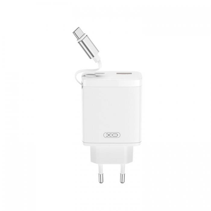 XO - XO Snabbladdare 30W 1xUSB-C 1xUSB-A med Infllbar USB-C kabel - Vit