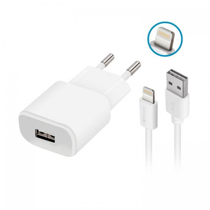 Forever - Forever Vggladdare 1x USB 2A + Lightning Kabel TC-01 - Vit