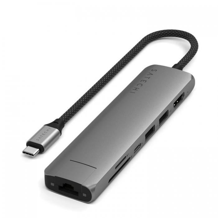 Satechi - Satechi 7-i-1 HUBB USB-C Slim Multiport Adapter med Ethernet - Rymdgr