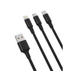 XO - XO 3in1 USB/MicroUSB/Lightning/Typ-C 1.2m 2.4A NB173 - Svart