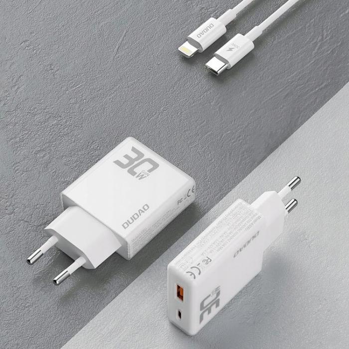 Dudao - Dudao Snabbladdare 30W USB-A/USB-C med USB-C/Lightning Kabel