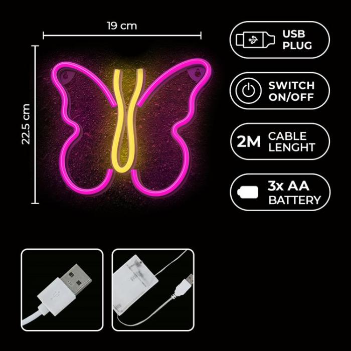 Neolia - Neolia LED Neon Light BUTTERFLY NNE03 - Rosa