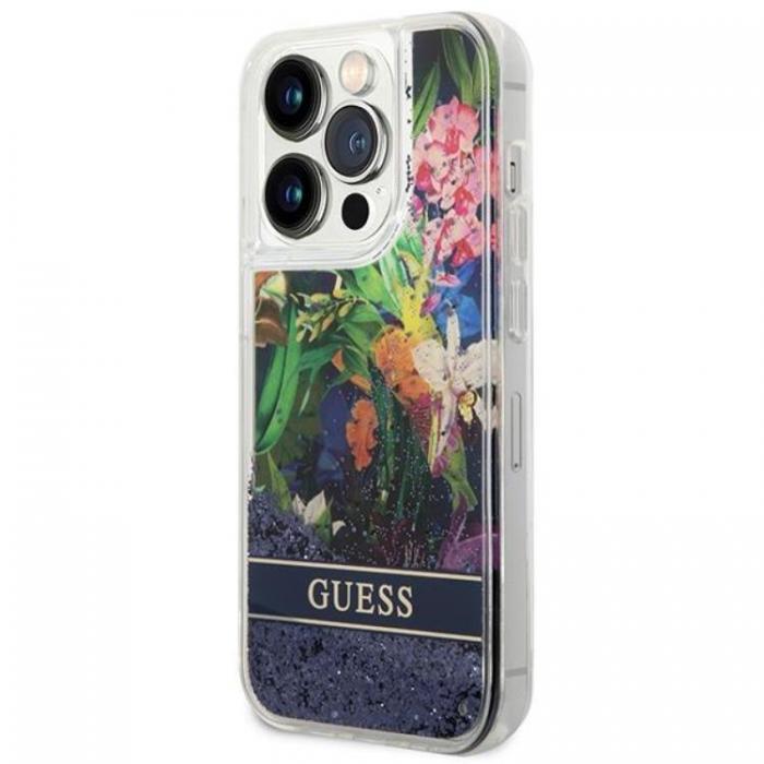 Guess - GUESS iPhone 14 Pro Skal Flower Liquid Glitter - Bl