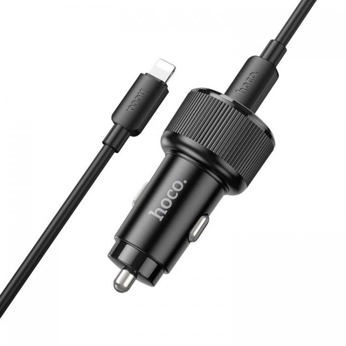 Hoco - Hoco Billaddare 2xUSB-C 50W + USB-C till Lightning Kabel - Svart