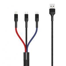 XO - XO 3in1 USB/MicroUSB/Lightning/Typ-C 1.2m 3A NB54 Flerfärgad