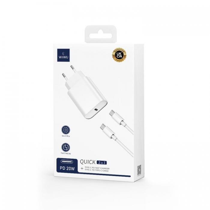 WIWU - WIWU Snabbladdare 20W USB-C med Kabel Wi-U001 PD - Svart