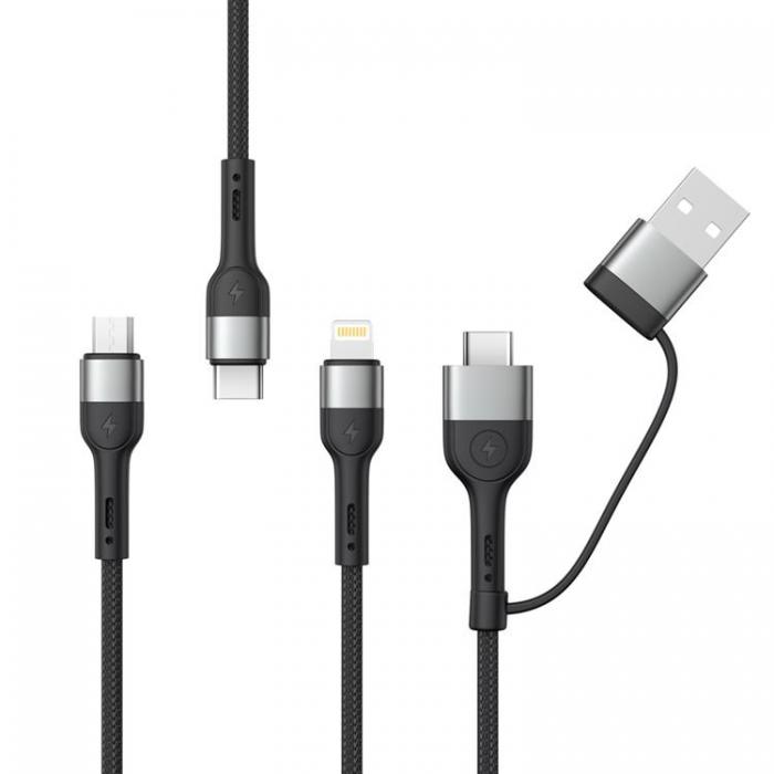 XO - XO 6in1 USB-C/USB/MicroUSB/Lightning/Typ-C 1.2m NB254 - Svart