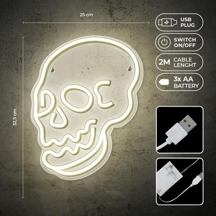 Forever Light - Forever Light Neon LED PLEXI SKULL FPNE07 - Vit