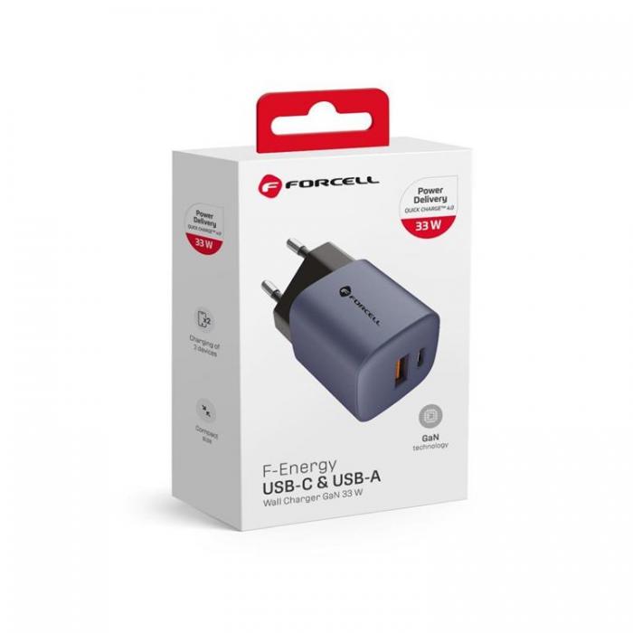 Forcell - Forcell F-Energy Vggladdare GaN 33W 1xUSB-C 1xUSB-A 3A PD QC 4.0