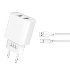 XO - XO Väggladdare 2x USB 2.1A med MicroUSB Kabel CE02C - Vit