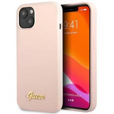 Guess - Guess iPhone 13 Mobilskal Silicone Script Gold Logo - Ljusrosa