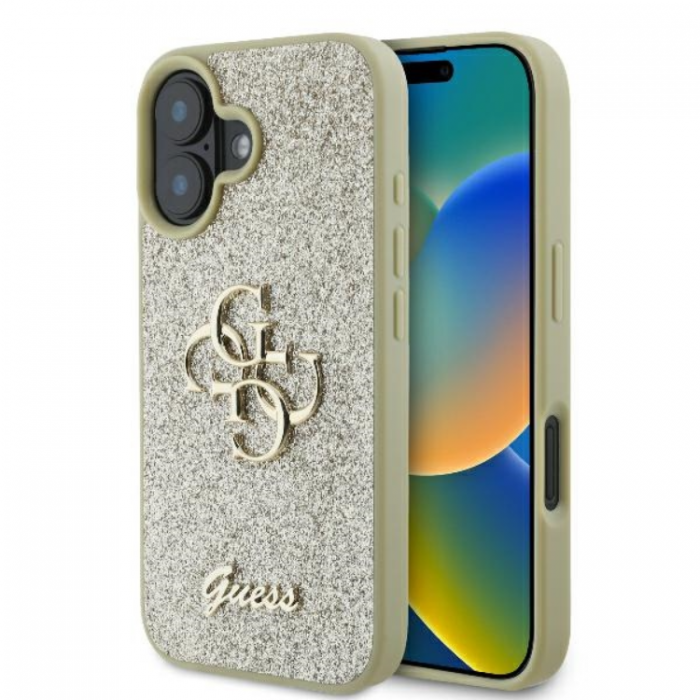 Guess - Guess iPhone 16 Plus Mobilskal Fixed Glitter Big 4G - Guld