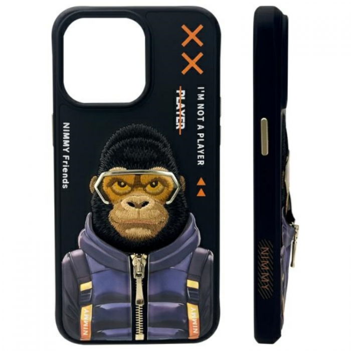 NIMMY - Nimmy iPhone 15 Pro Mobilskal Cool & Cute 2.0 Monkey - Svart