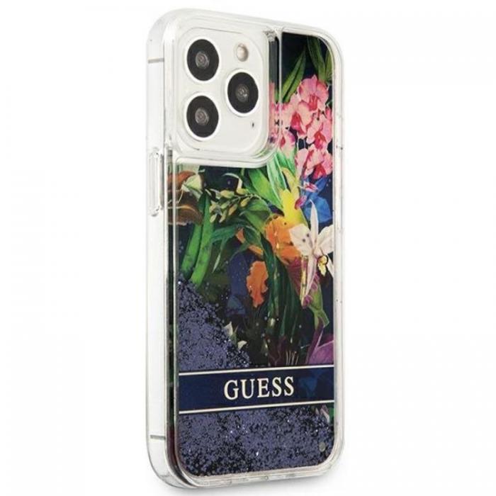 Guess - Guess iPhone 13 Pro Skal Flower Liquid Glitter - Bl