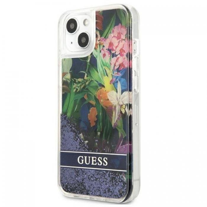 Guess - Guess iPhone 13 mini Skal Flower Liquid Glitter - Bl