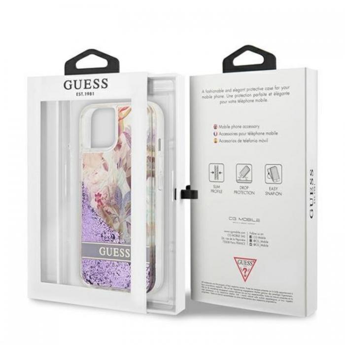 Guess - Guess iPhone 13 mini Skal Flower Liquid Glitter - Lila