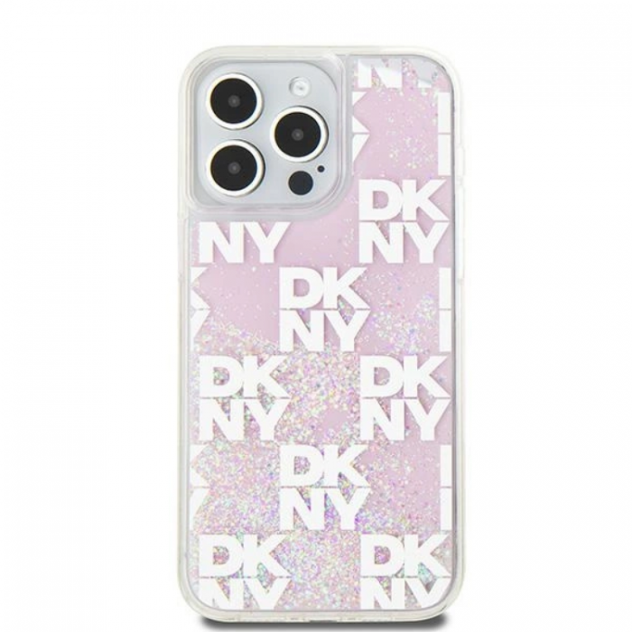 DKNY - DKNY iPhone 15 Pro Max Mobilskal Liquid Glitter Multi Logo - Rosa