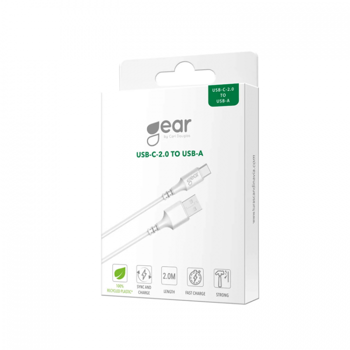 GEAR - GEAR Laddkabel USB-C till USB-A kabel 2.0 2m Vit gen2 Rund