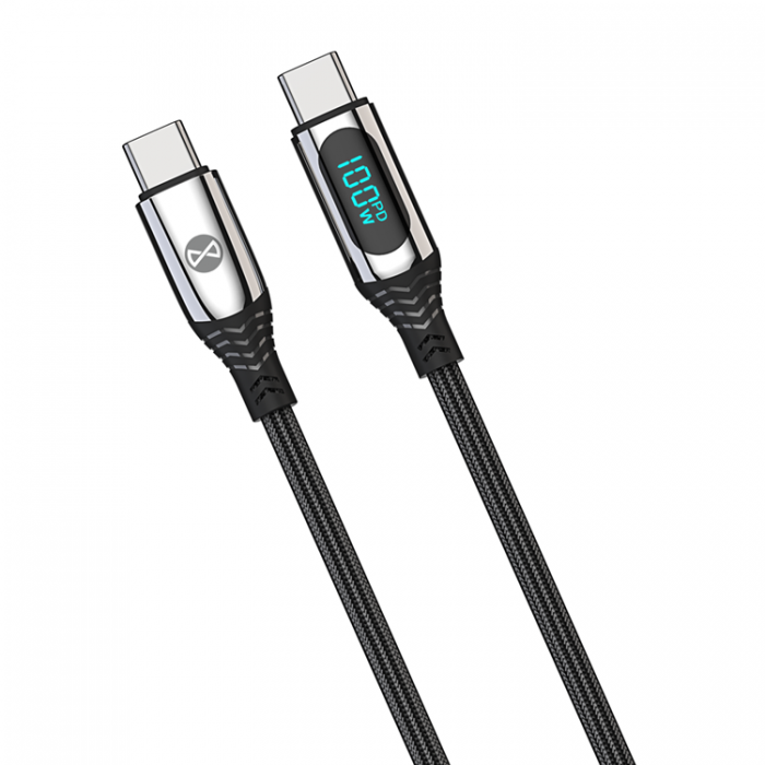 Forever - Forever USB-C Till USB-C 100W 1m Kabel LCD - Svart