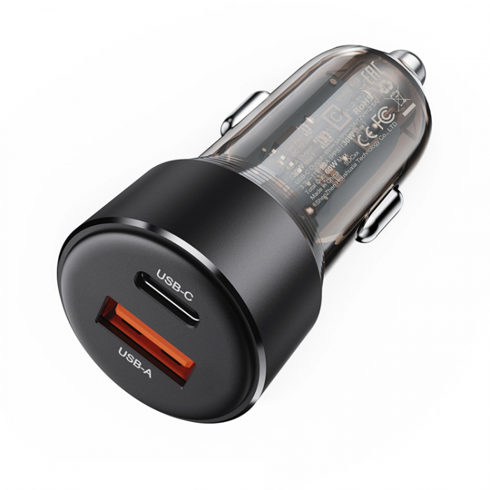 Acefast - Acefast Billaddare 60W USB-C/USB-A - Svart