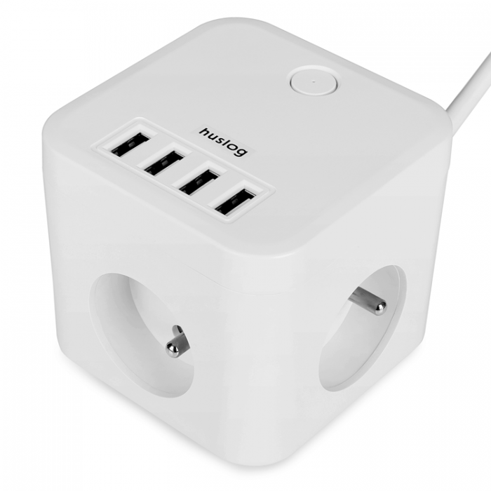 Huslog - Huslog Cube Extension Cord 3 Sockets EMX-190224 - Vit