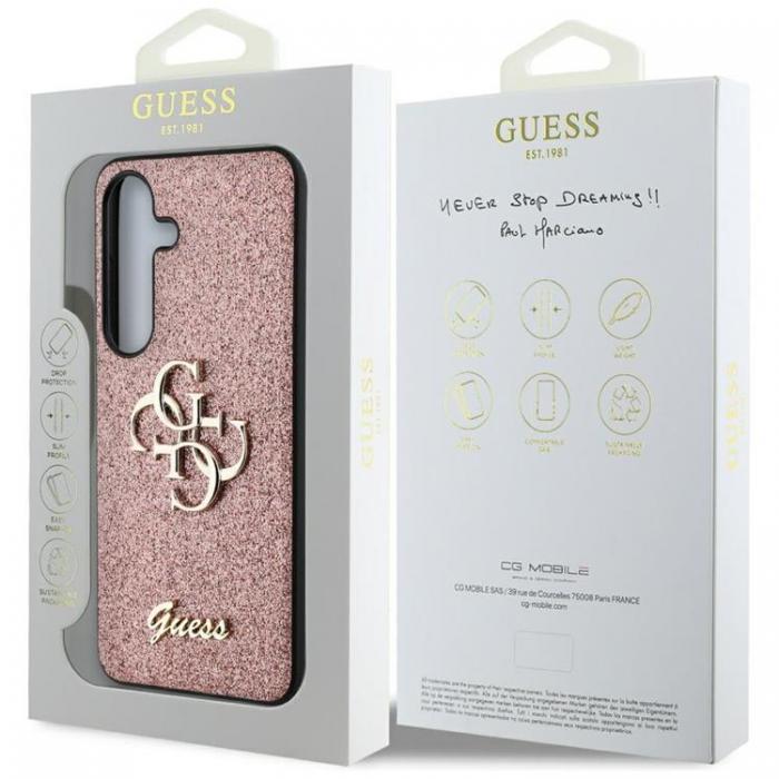 Guess - Guess Galaxy S25 Ultra Mobilskal Fixed Glitter Big 4G Metal Logo - Rosa