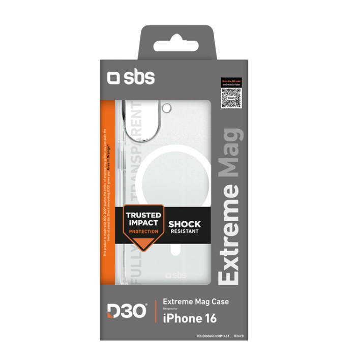 SBS - SBS iPhone 16 Mobilskal Magsafe Extreme Active D3O - Transparent