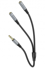 Hoco - [2in1]Hoco AUX Jack (Male) till 2x Jack (Female) Kabel 0.25m - Metal Grå