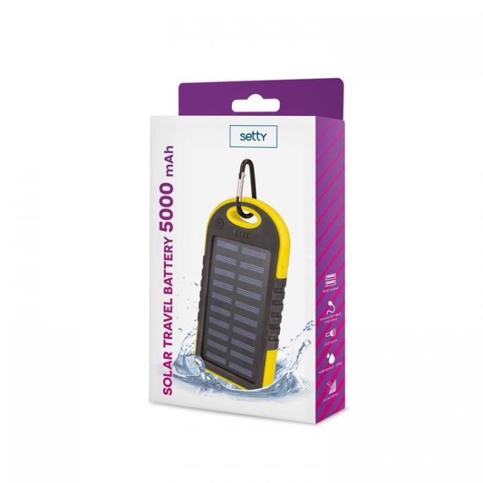 Setty - Setty Powerbank 5000 mAh Solar - Gul