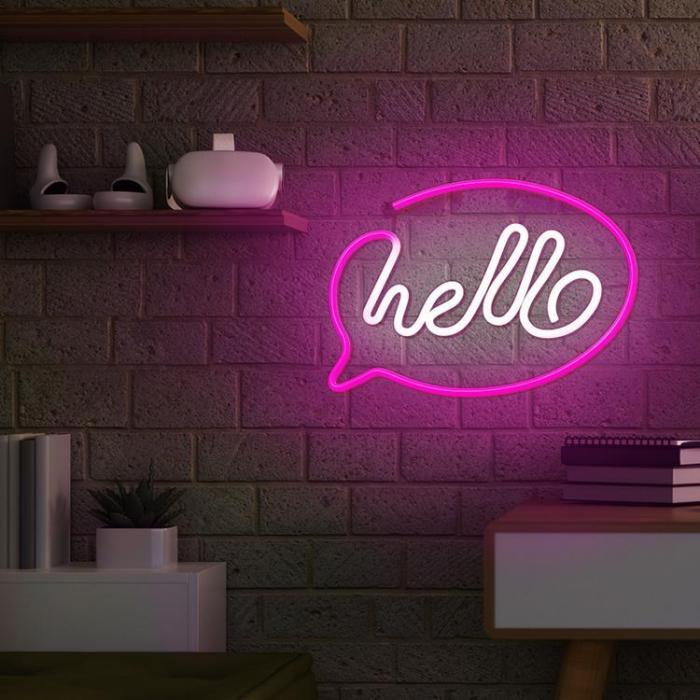 Forever Light - Forever Light LED Neon HELLO Bat FLNE15 + USB - Rosa/Vit