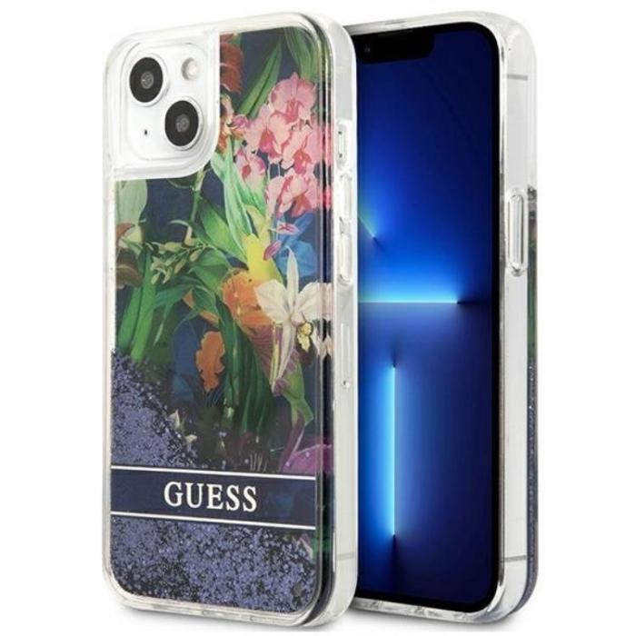 Guess - Guess iPhone 13 mini Skal Flower Liquid Glitter - Bl