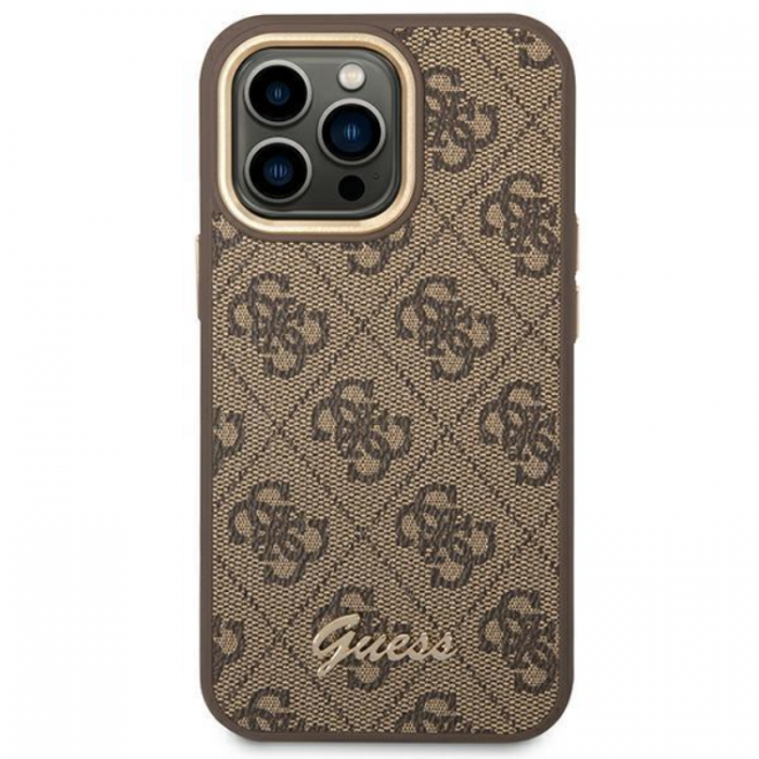 Guess - GUESS iPhone 14 Pro Skal Vintage Gold Logo - Brun