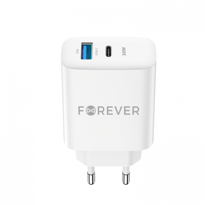 Forever - Forever Vggladdare 1x USB-C 1x USB 30W TC-07-30AC - Vit